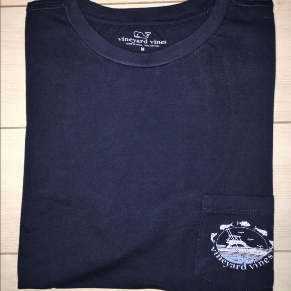 New Vineyard Vines Navy Blue Front Pocket T-Shirt - Picture 3 of 3